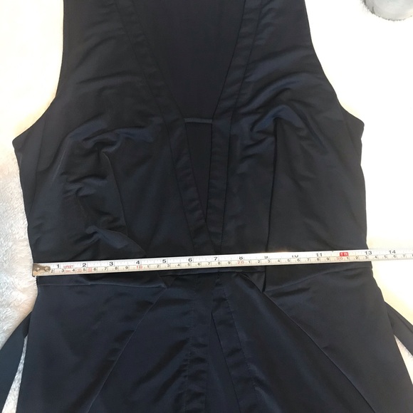 Pink Stitch pleated low v-neck sleeveless (navy) blue midi dress size 2 - Picture 8 of 10